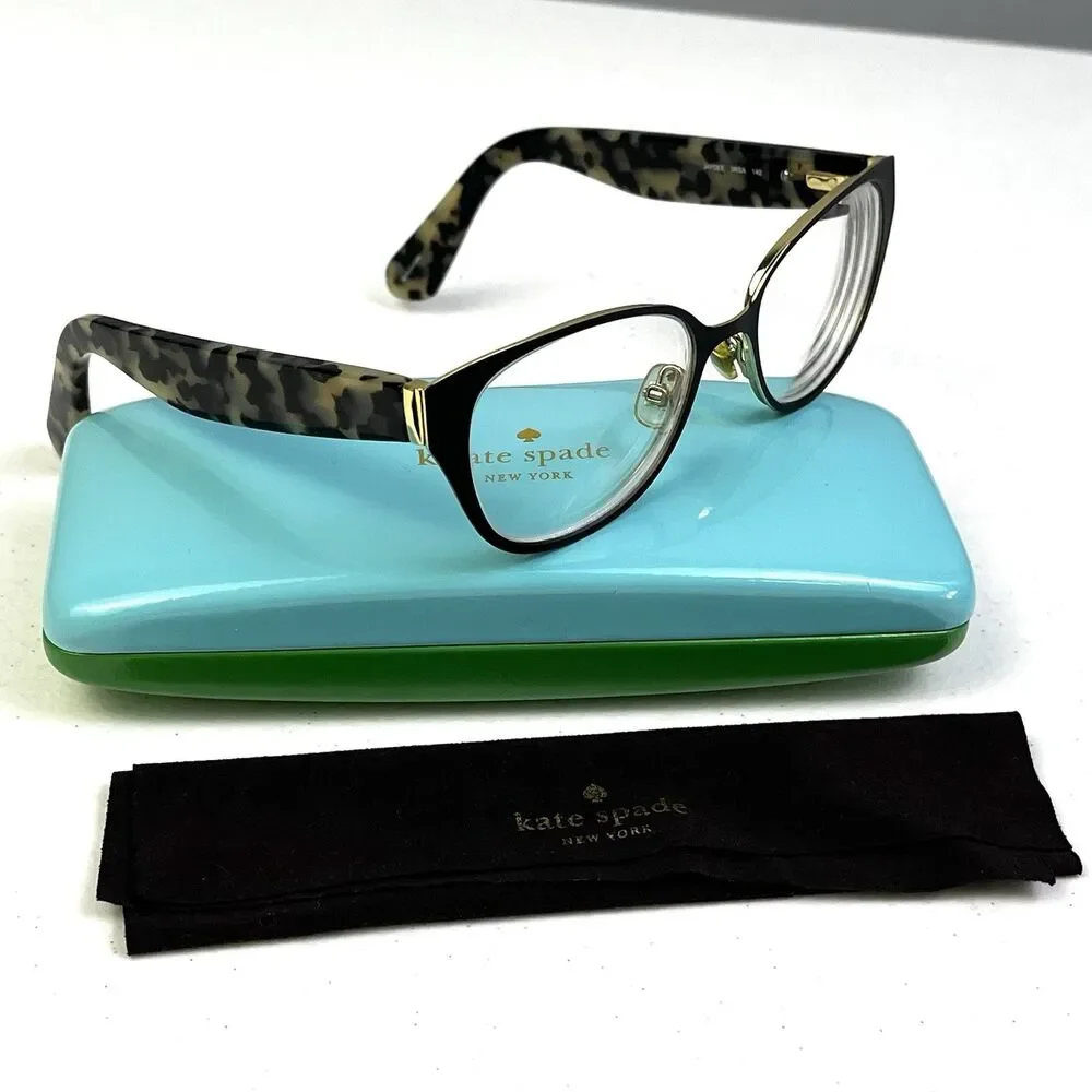 Kate Spade Eyeglasses Frame Jaydee Black Gold/Tortoise Cat Eye 140 Hard Case